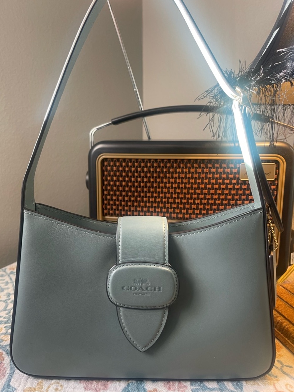 Coach Leather Shoulder Bag in Dusty Blue